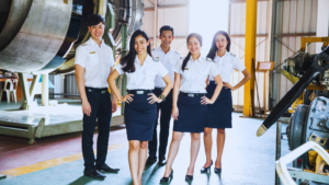 Students at a top BBA Aviation college campus in Bangalore